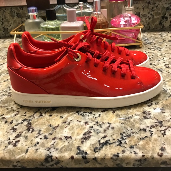 red patent sneakers